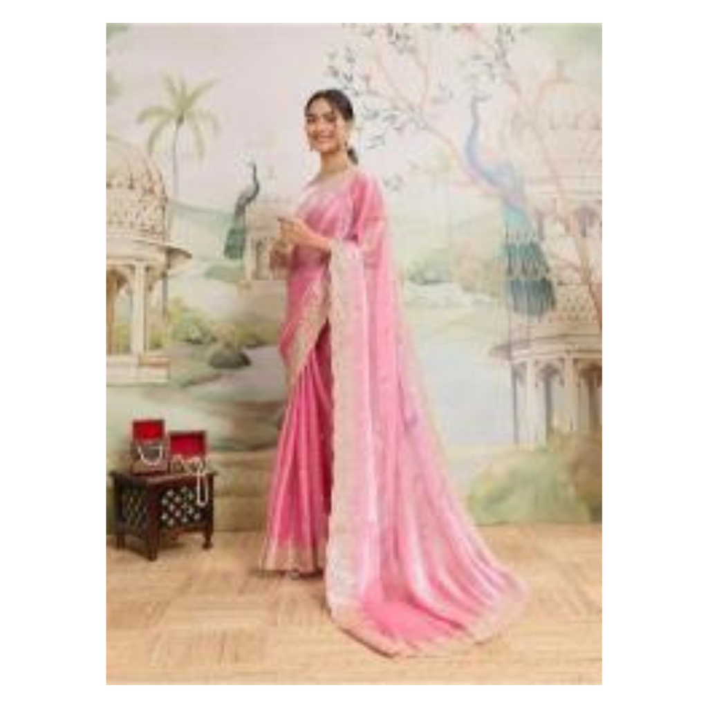 Pink embroidered Jimmy Choo Organza party wear saree