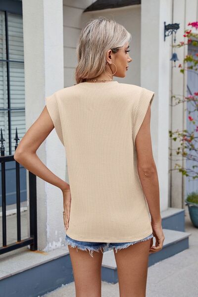 White Corded Ribbed Muscle Tank Top Round Neck Sleeveless Tee - Image 8