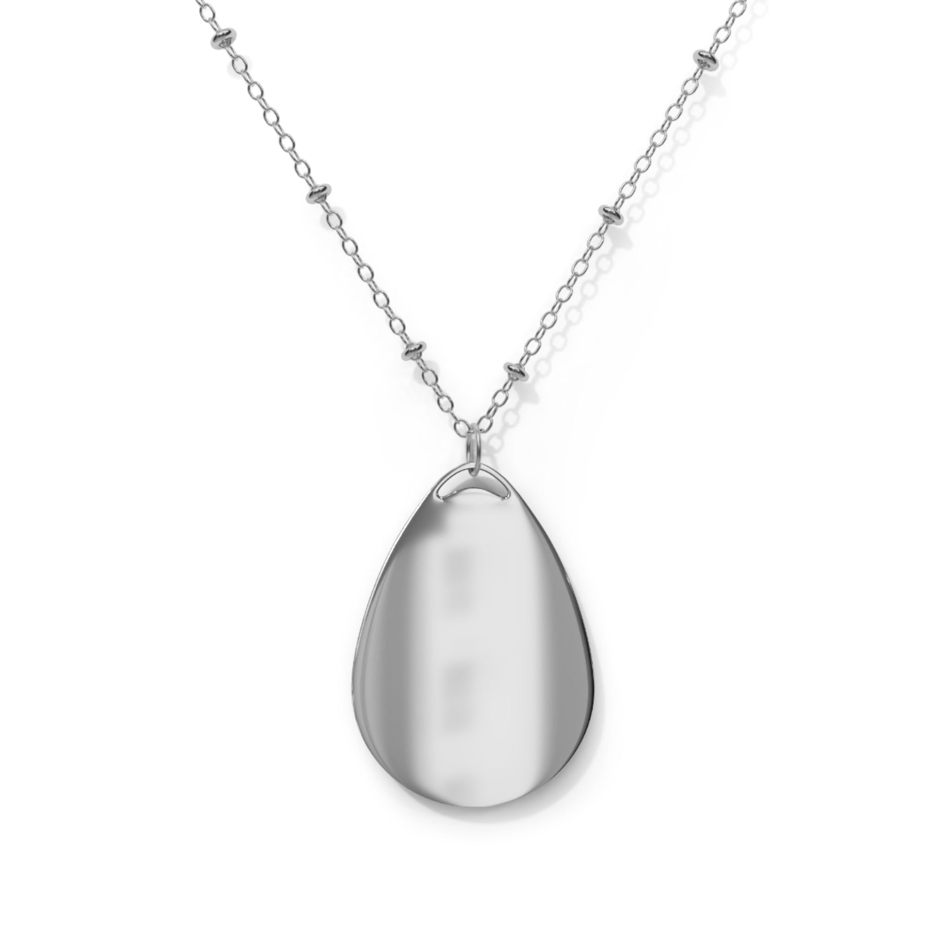 Modern Minimalist Oval Necklace in Polished Silver and White