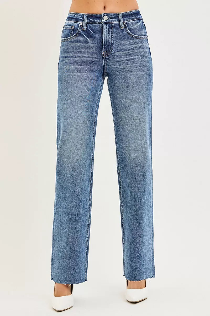RISEN Tummy Control 4 Way Stretch Mid Rise Straight Jeans