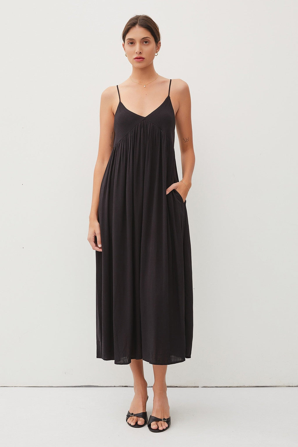 Black Sleeveless V-Neck Midi Dress