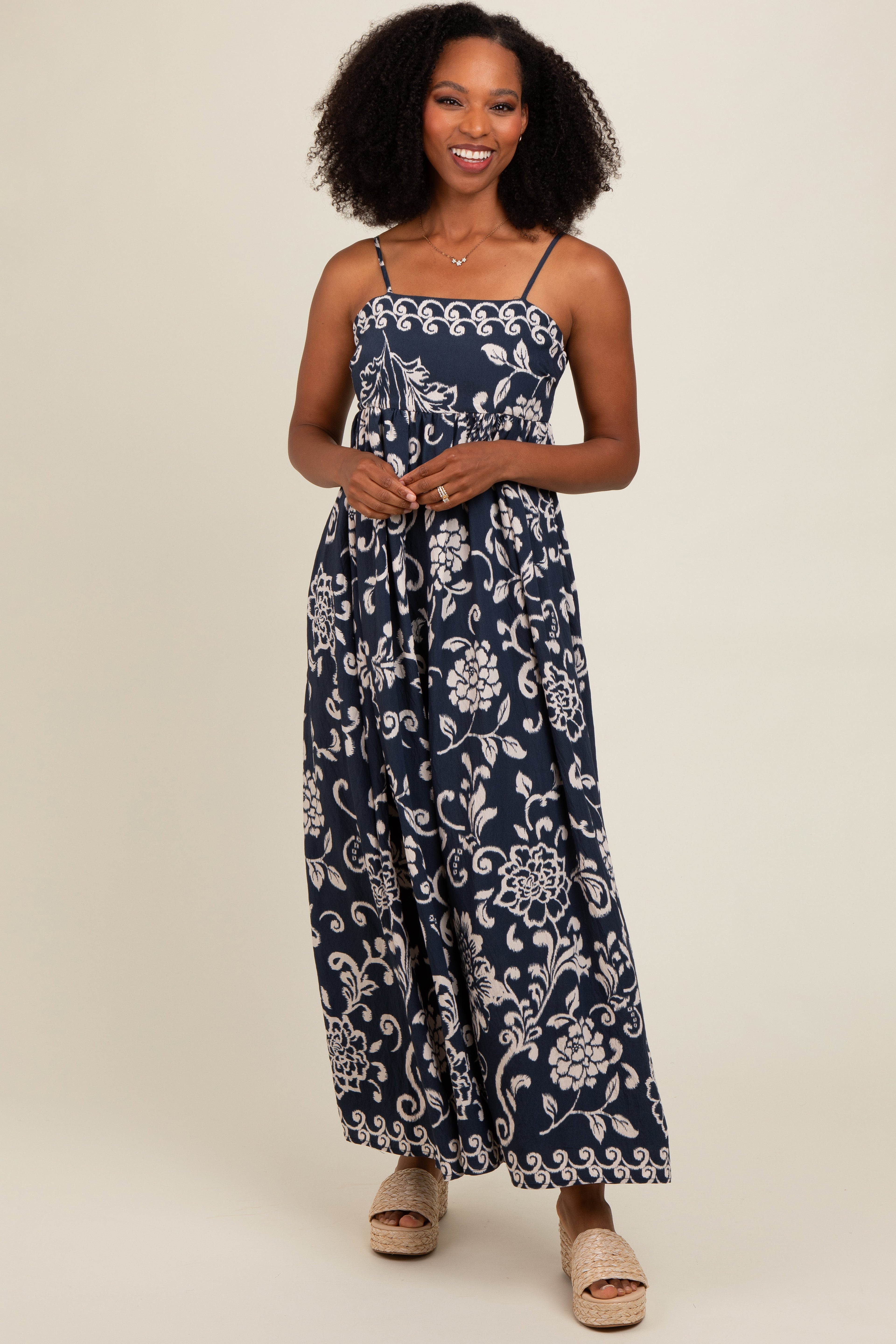 Navy Floral Maternity Maxi Dress