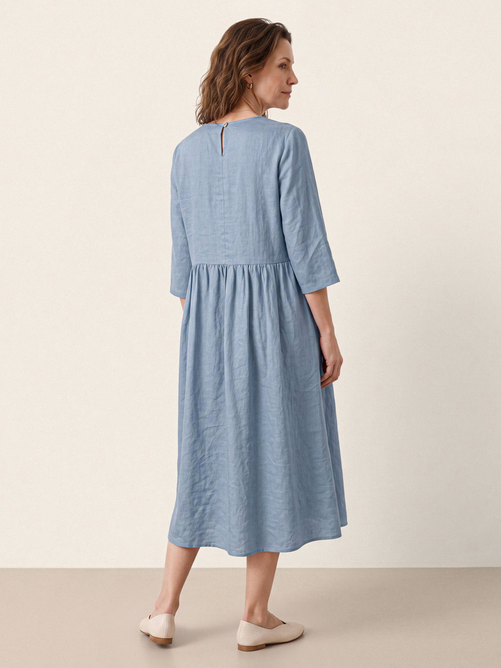 100% Linen Shell Button A Line Midi Dress ELIORA