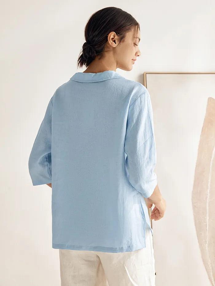 Jade Linen V-Neck Half Sleeve Top
