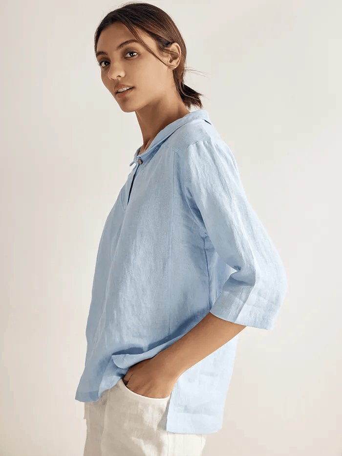 Jade Linen V-Neck Half Sleeve Top
