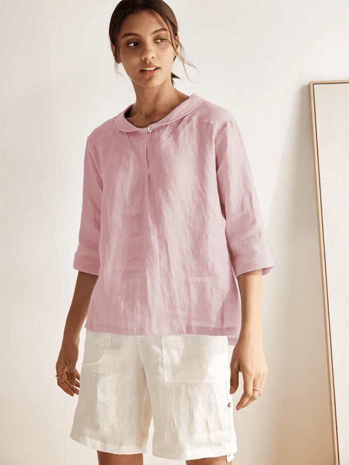 Jade Linen V-Neck Half Sleeve Top