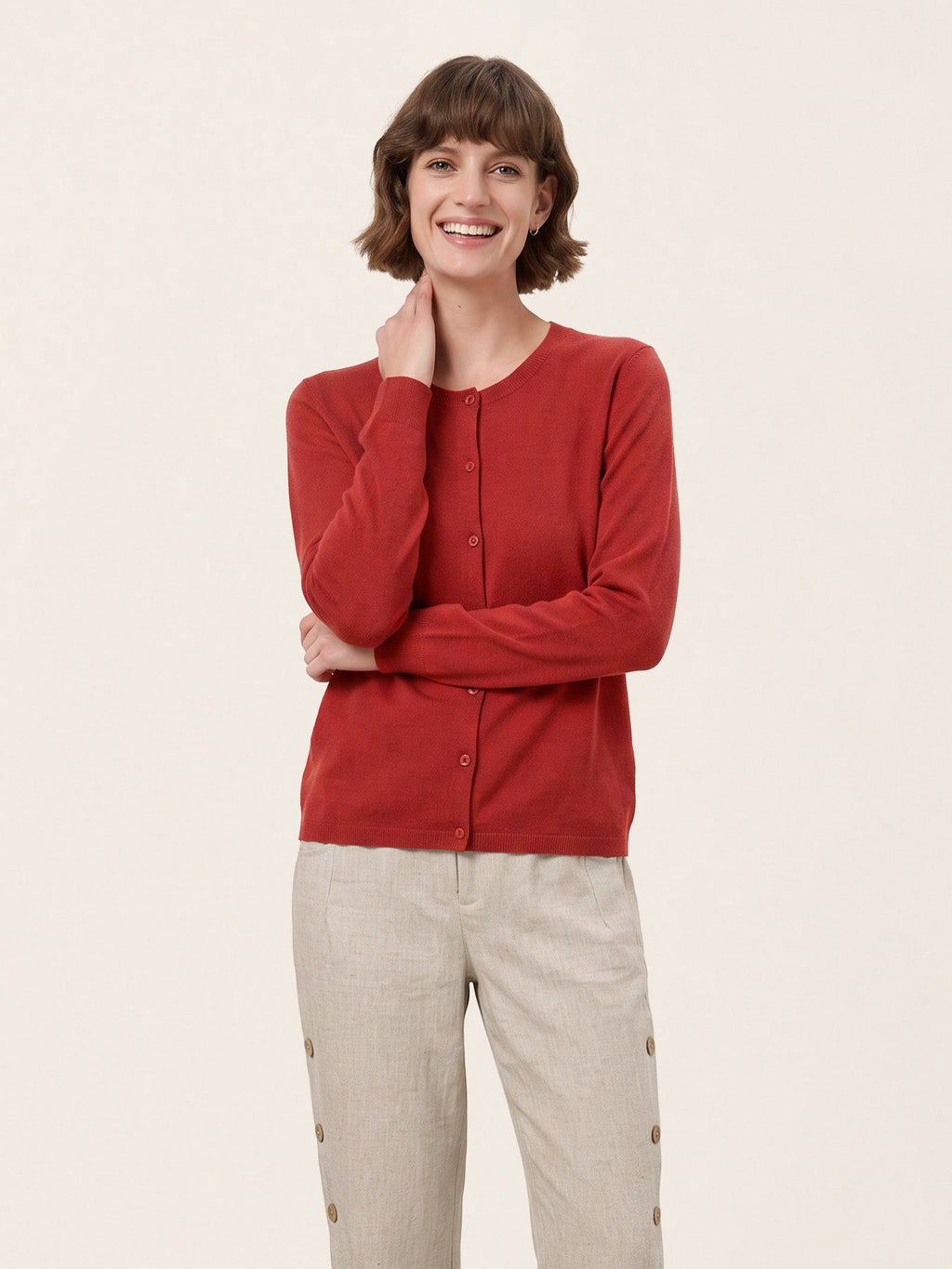 100% Extra-Fine Merino Wool Buttoned Knit Cardigan CAYLA
