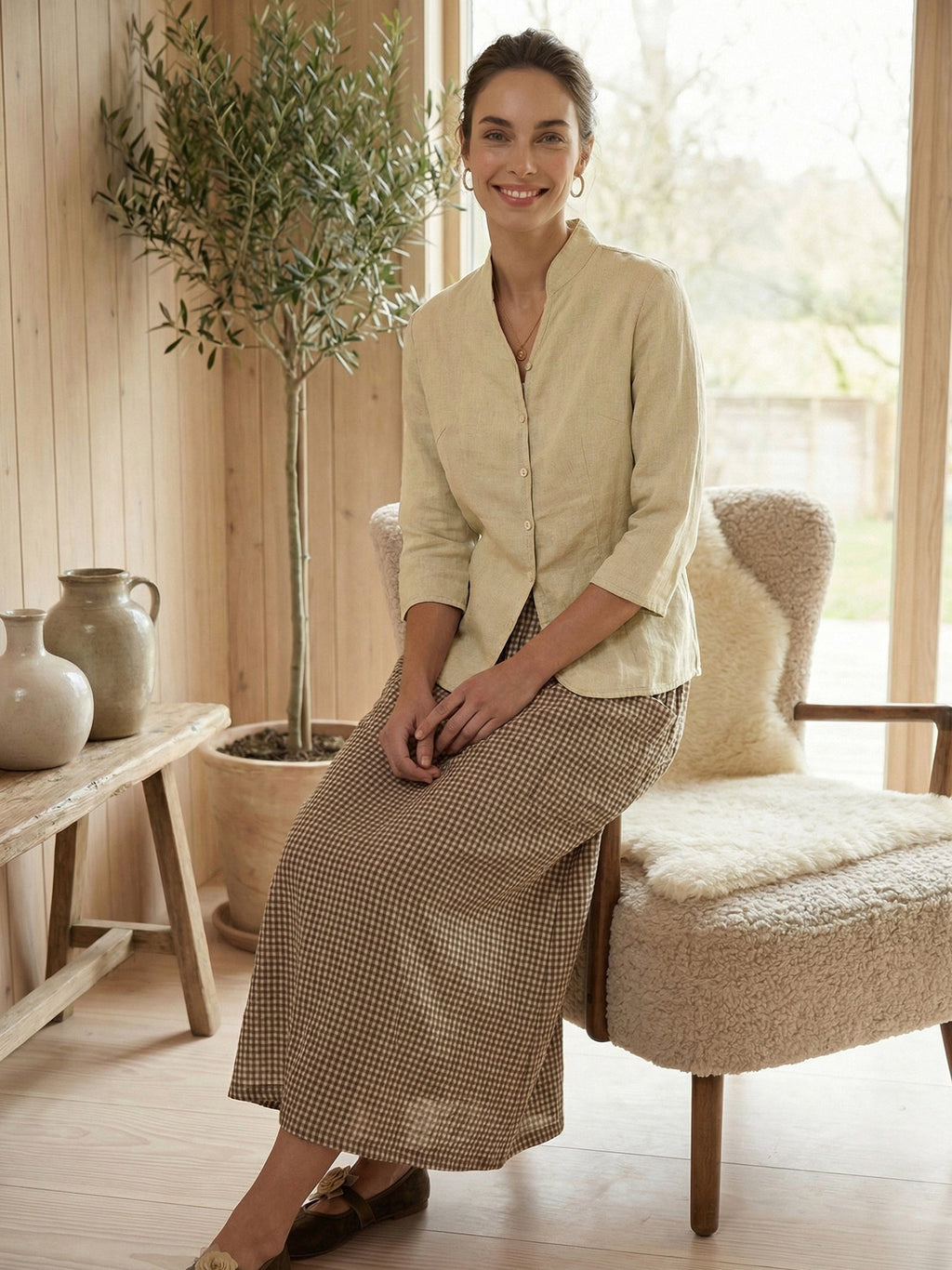 100% Linen Hand Button Fitted Jacket AMELIA