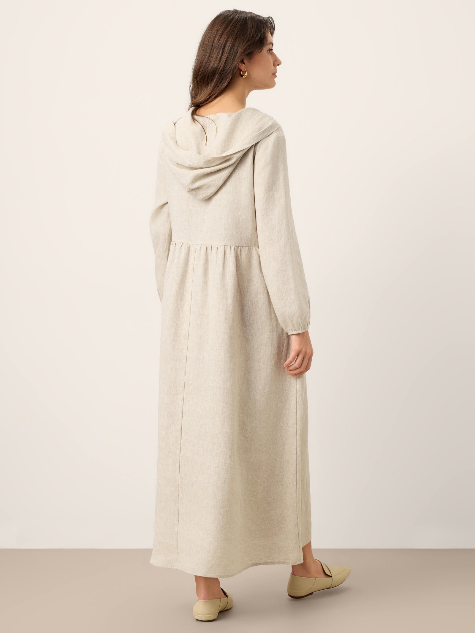 100% Linen Sculpted-Hood Caftan Maxi Dress LINETTE