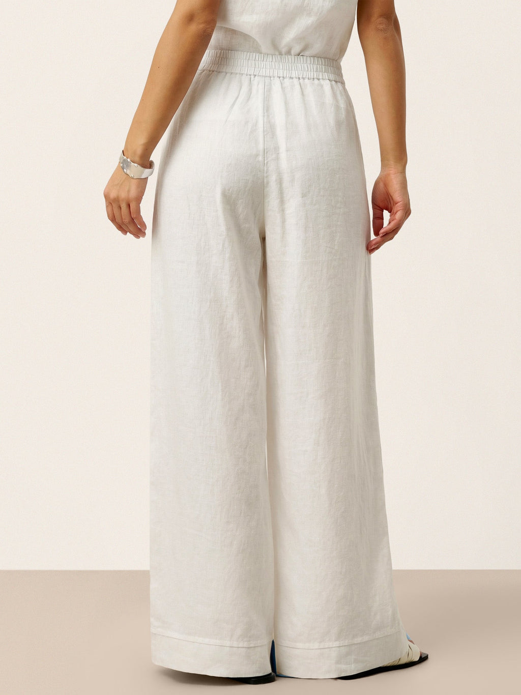 100% Linen Sculpted Pleat Pants with Elasticated Back