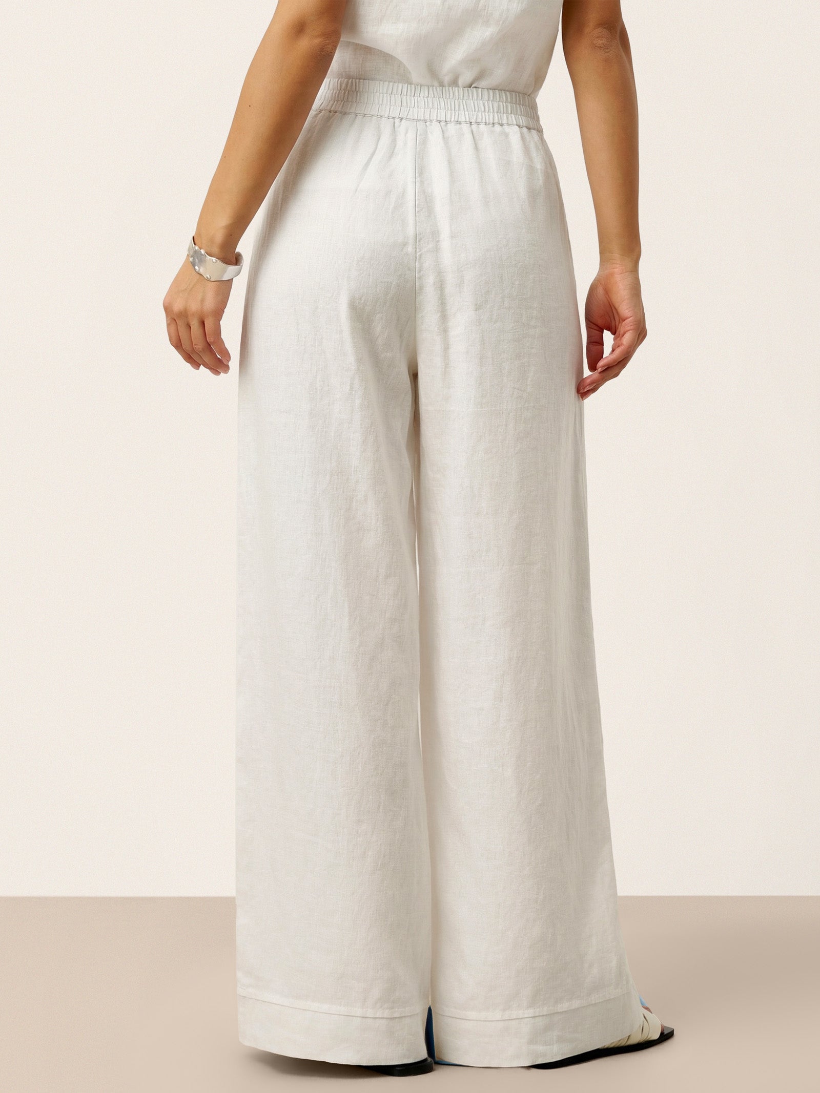 100% Linen Sculpted Pleat Pants with Elasticated Back