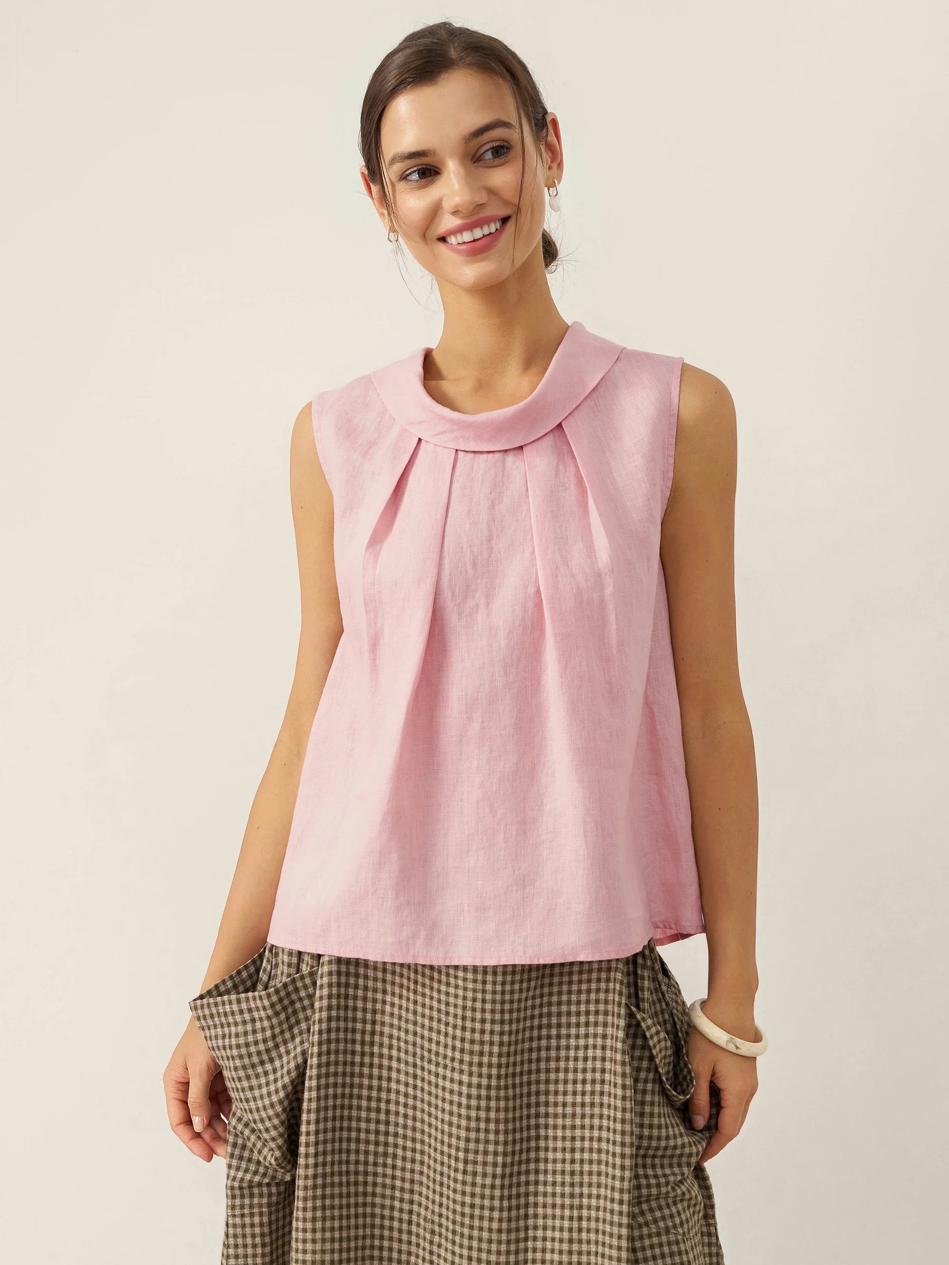 100% Linen Structured Collar Sleeveless Blouse BLAIR