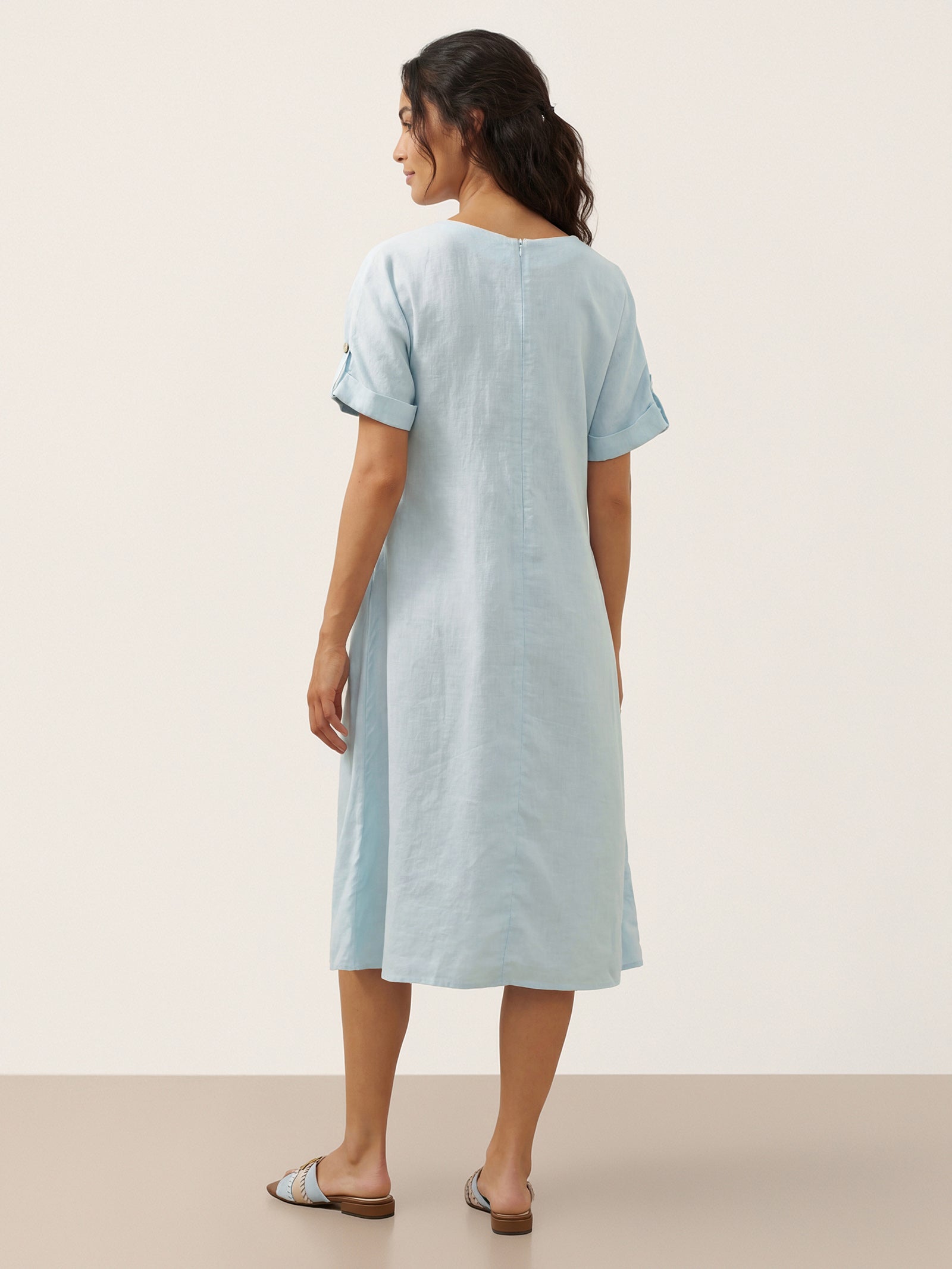 100% Linen Vintage A-Line Button Detail Maxi Dress AMIN
