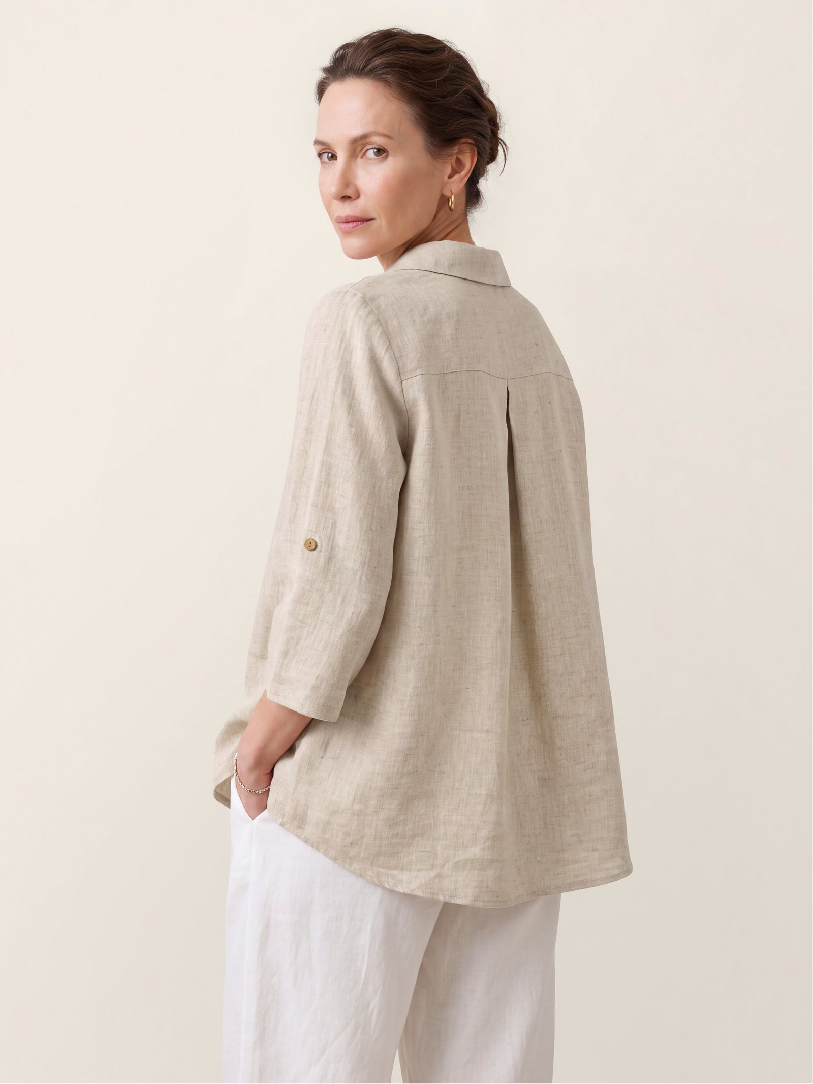 100% Linen Asymmetric Button Placket Shirt CLARISSA