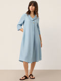 100% Linen Asymmetric Shawl Collar A-Line Midi Dress WINIFRED