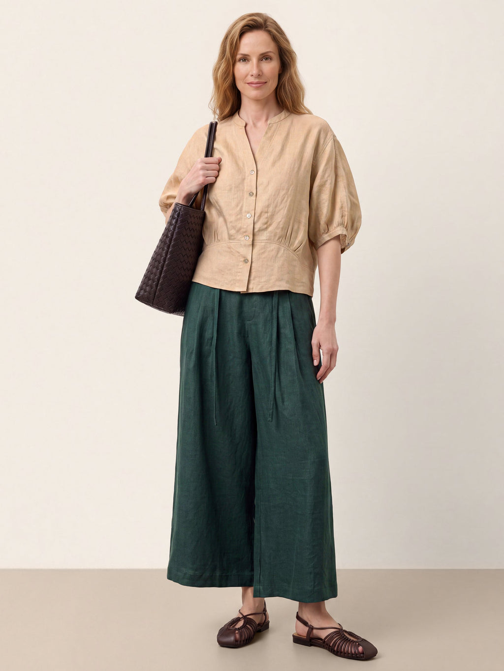 100% Linen Batwing Sleeve Peplum Shirt MIRELLA