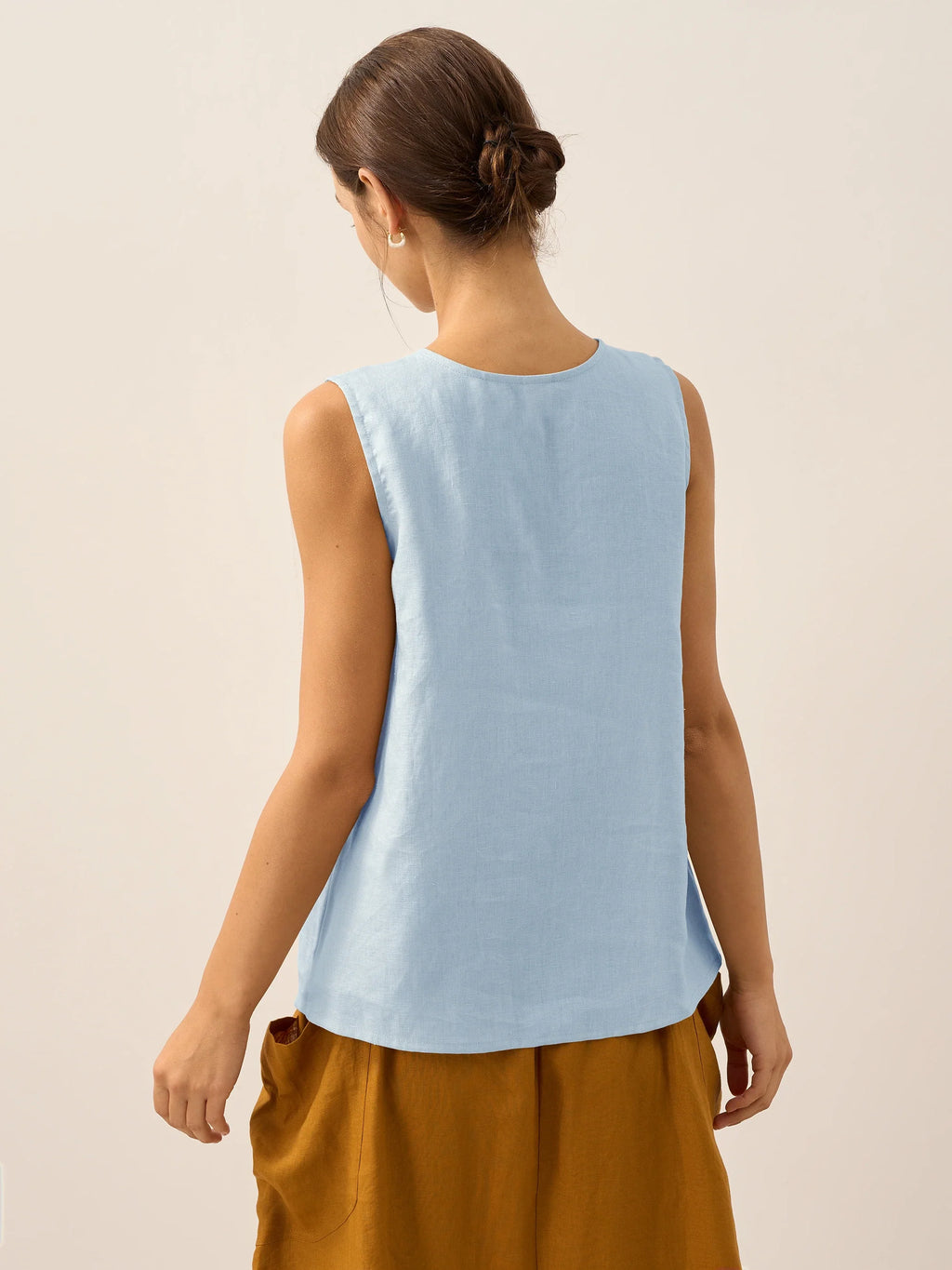 100% Linen Sleeveless Button Down Tank Top for Summer
