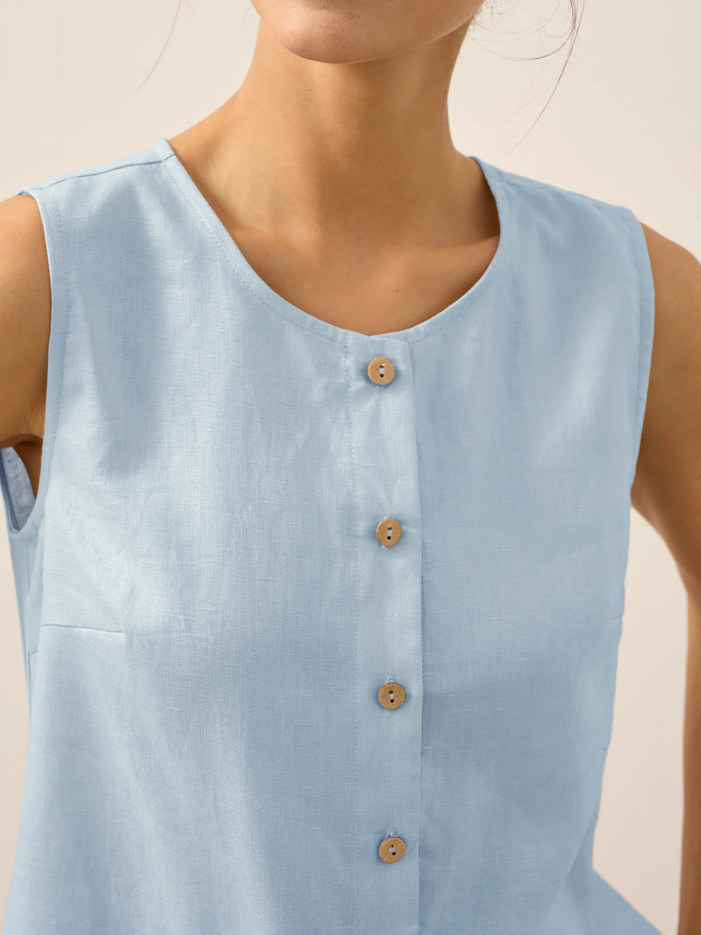 100% Linen Sleeveless Button Down Tank Top for Summer