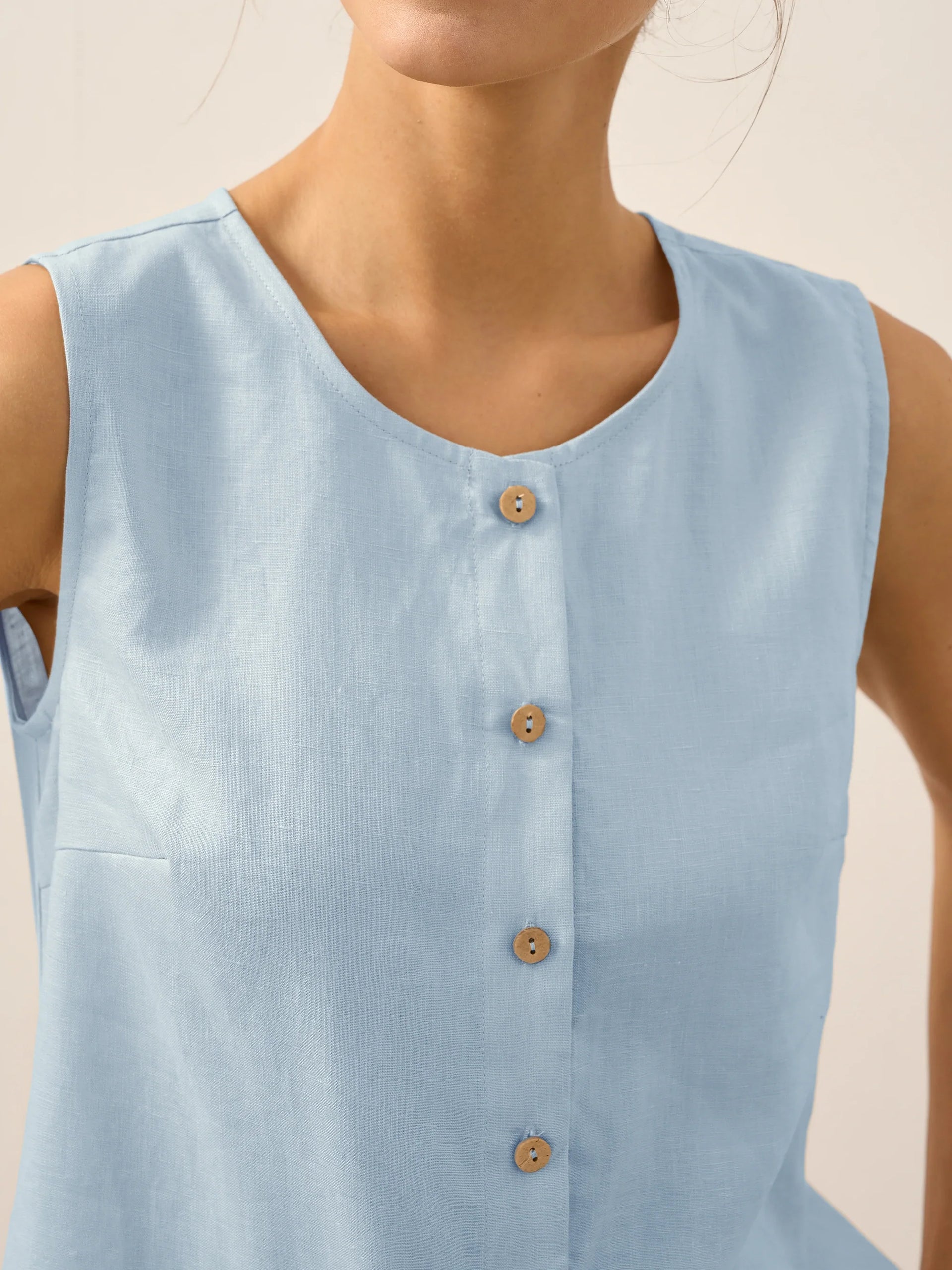 100% Linen Sleeveless Button Down Tank Top for Summer