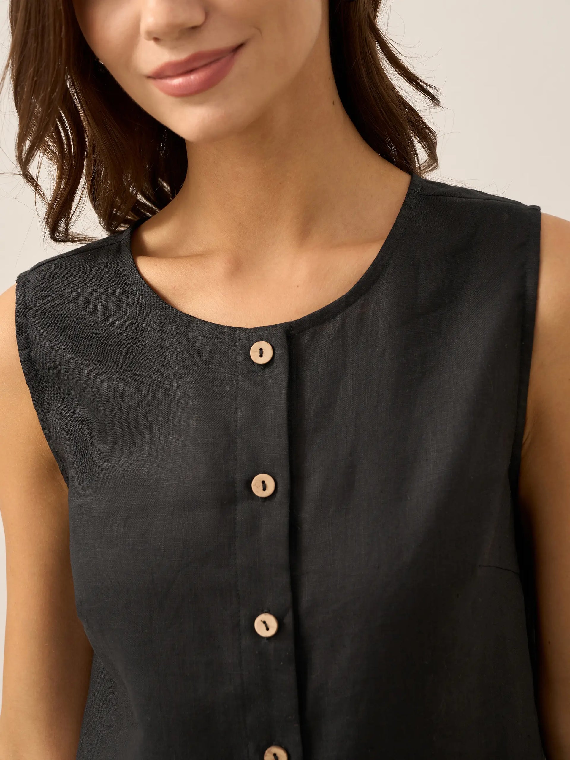 100% Linen Sleeveless Button Down Tank Top for Summer