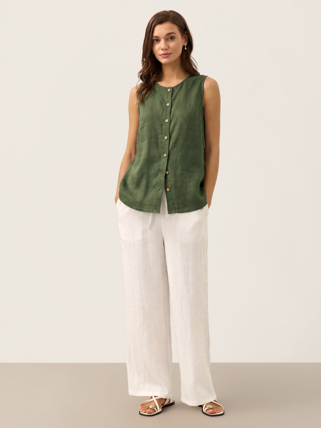 100% Linen Sleeveless Button Down Tank Top for Summer