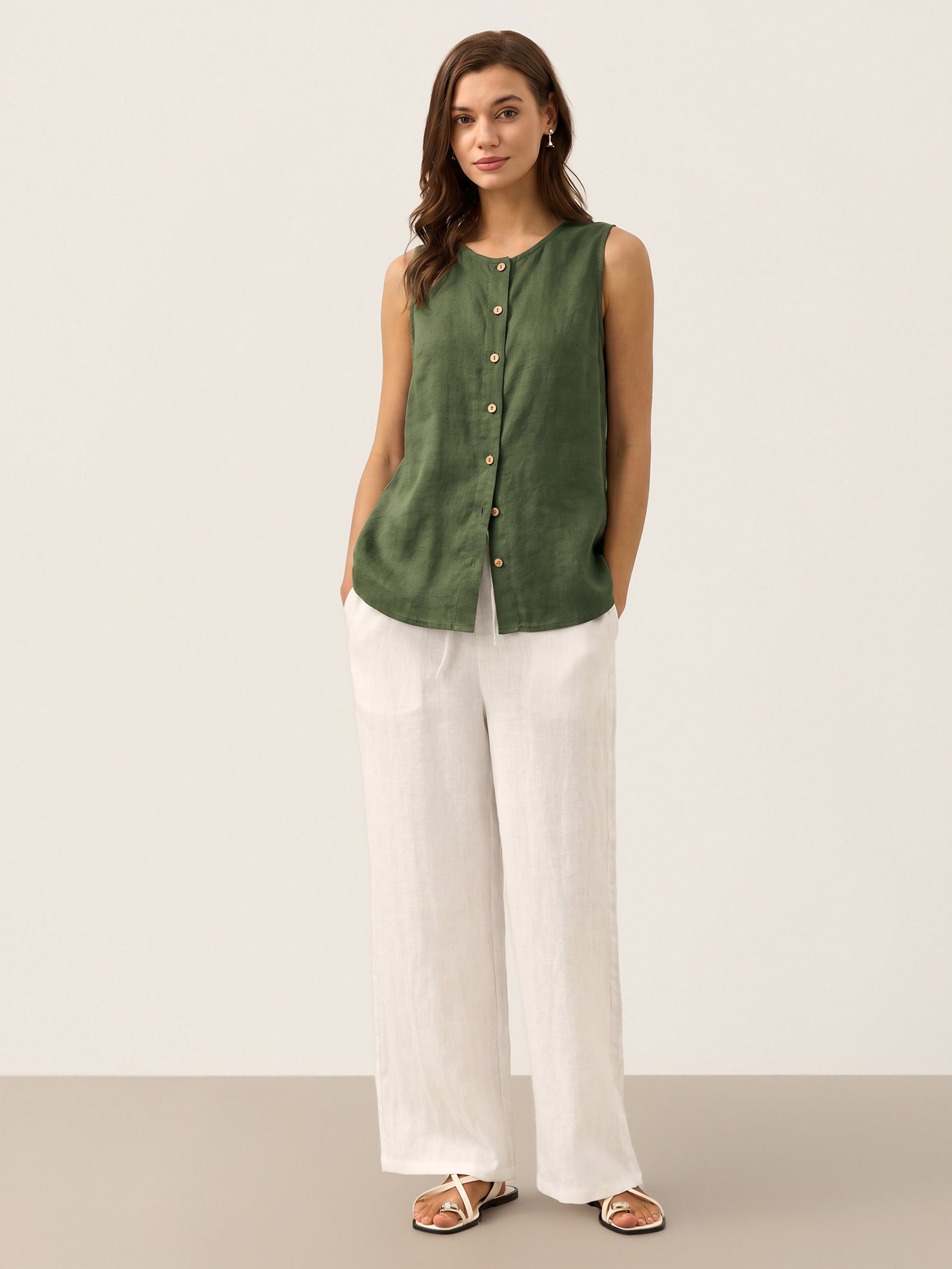 100% Linen Sleeveless Button Down Tank Top for Summer