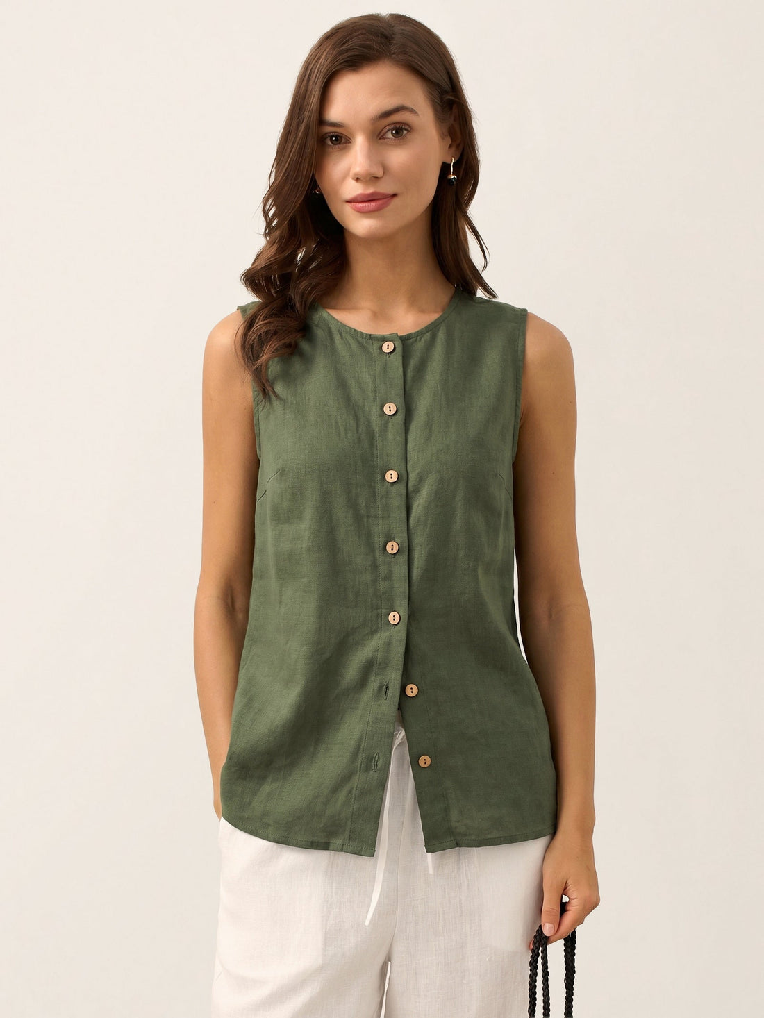 100% Linen Sleeveless Button Down Tank Top for Summer