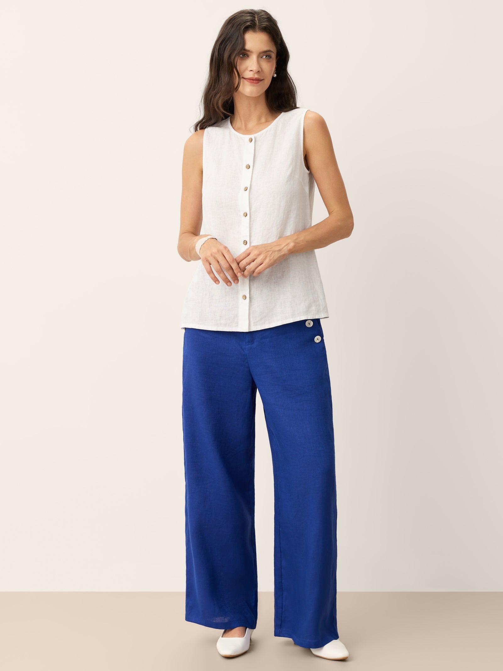 100% Linen Sleeveless Button Down Tank Top for Summer