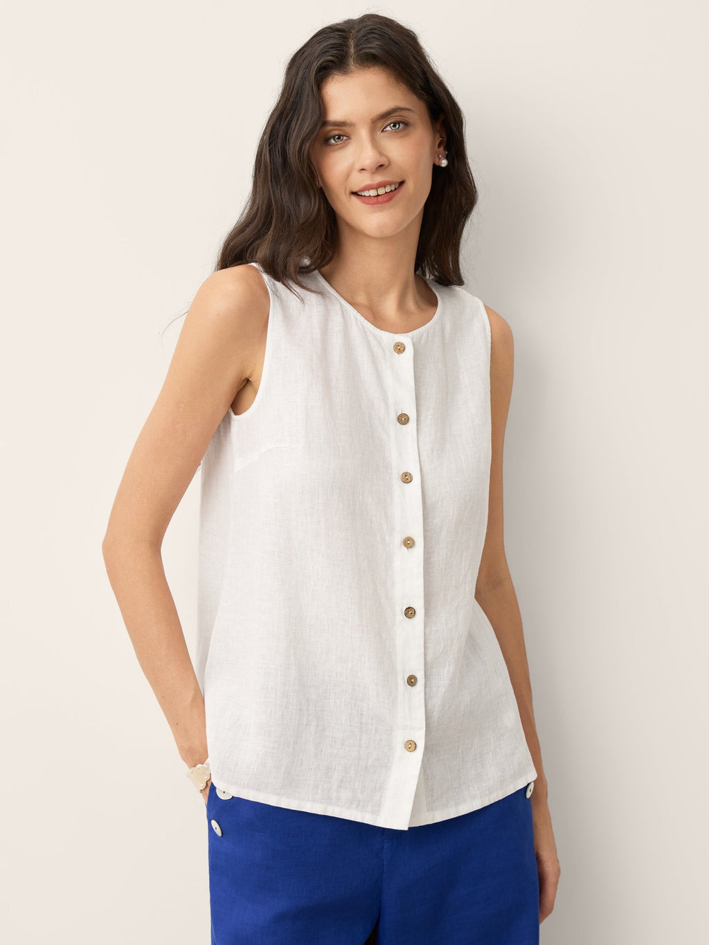 100% Linen Sleeveless Button Down Tank Top for Summer