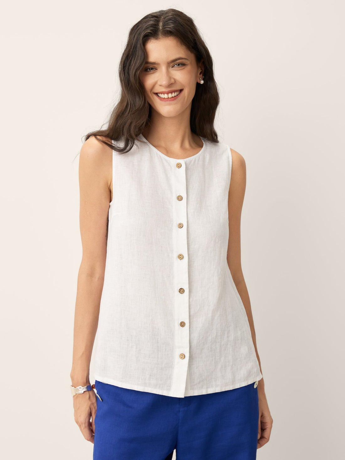 100% Linen Sleeveless Button Down Tank Top for Summer
