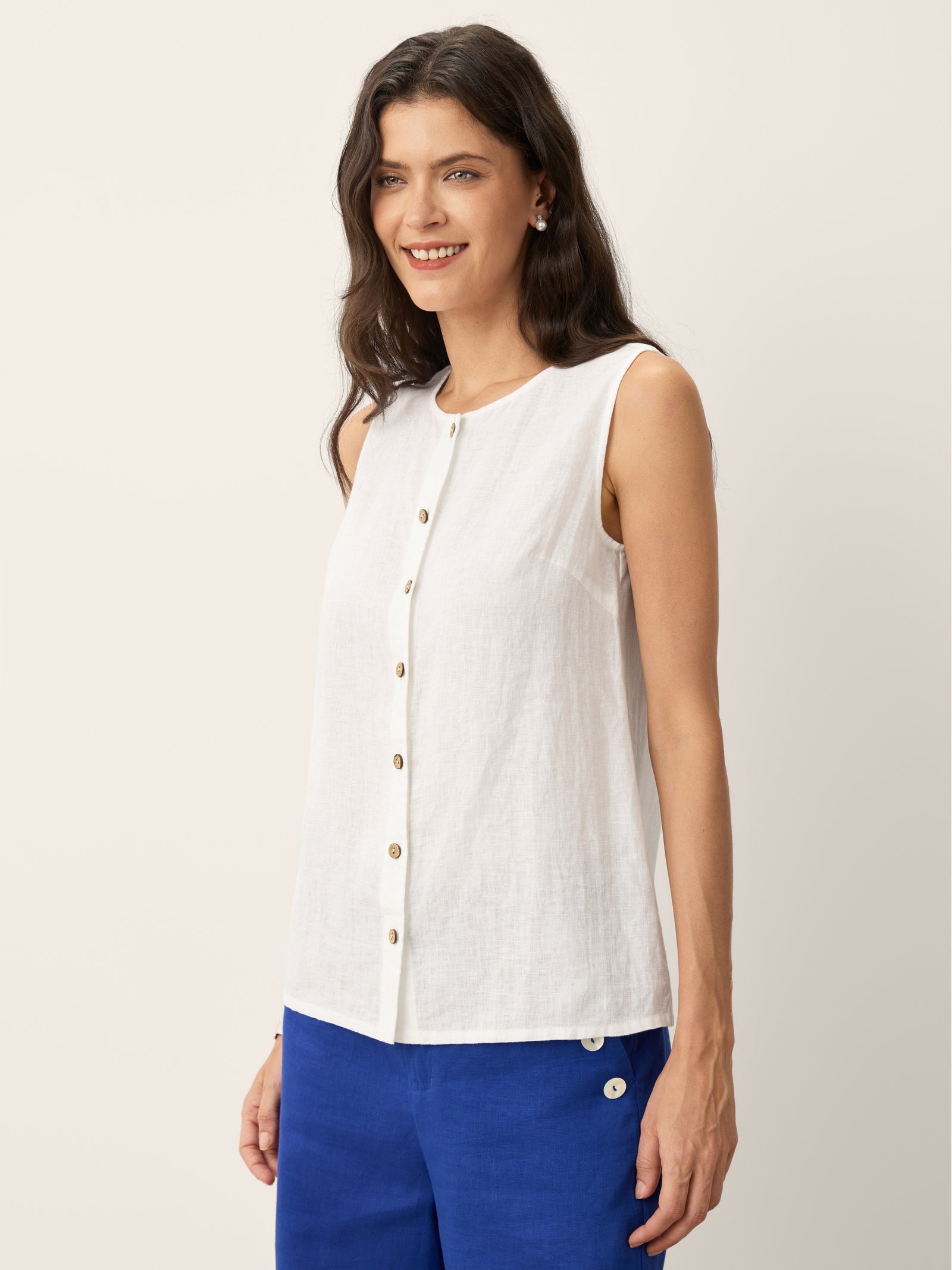 100% Linen Sleeveless Button Down Tank Top for Summer