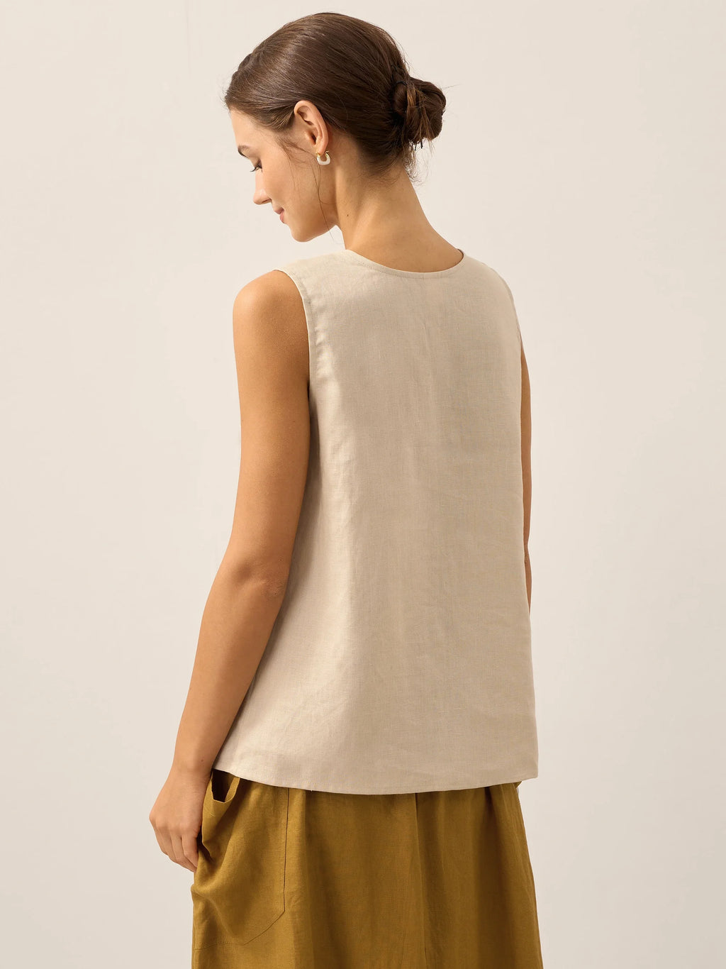 100% Linen Sleeveless Button Down Tank Top for Summer