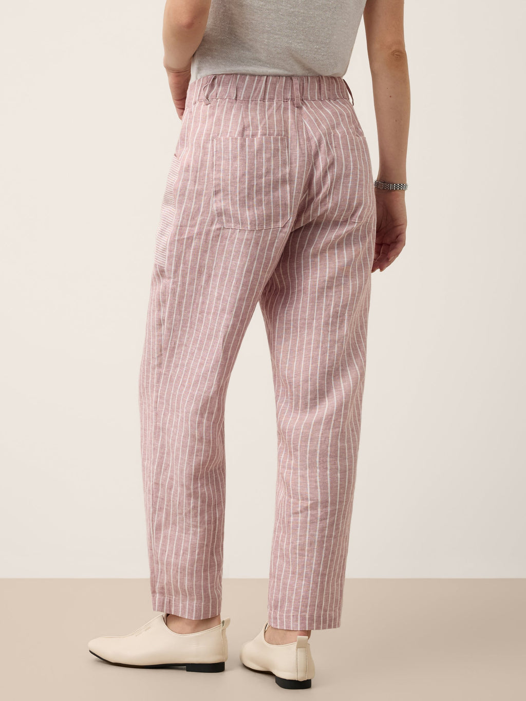 100% Linen Striped Patch Pocket Tapered Pants NERISSAH