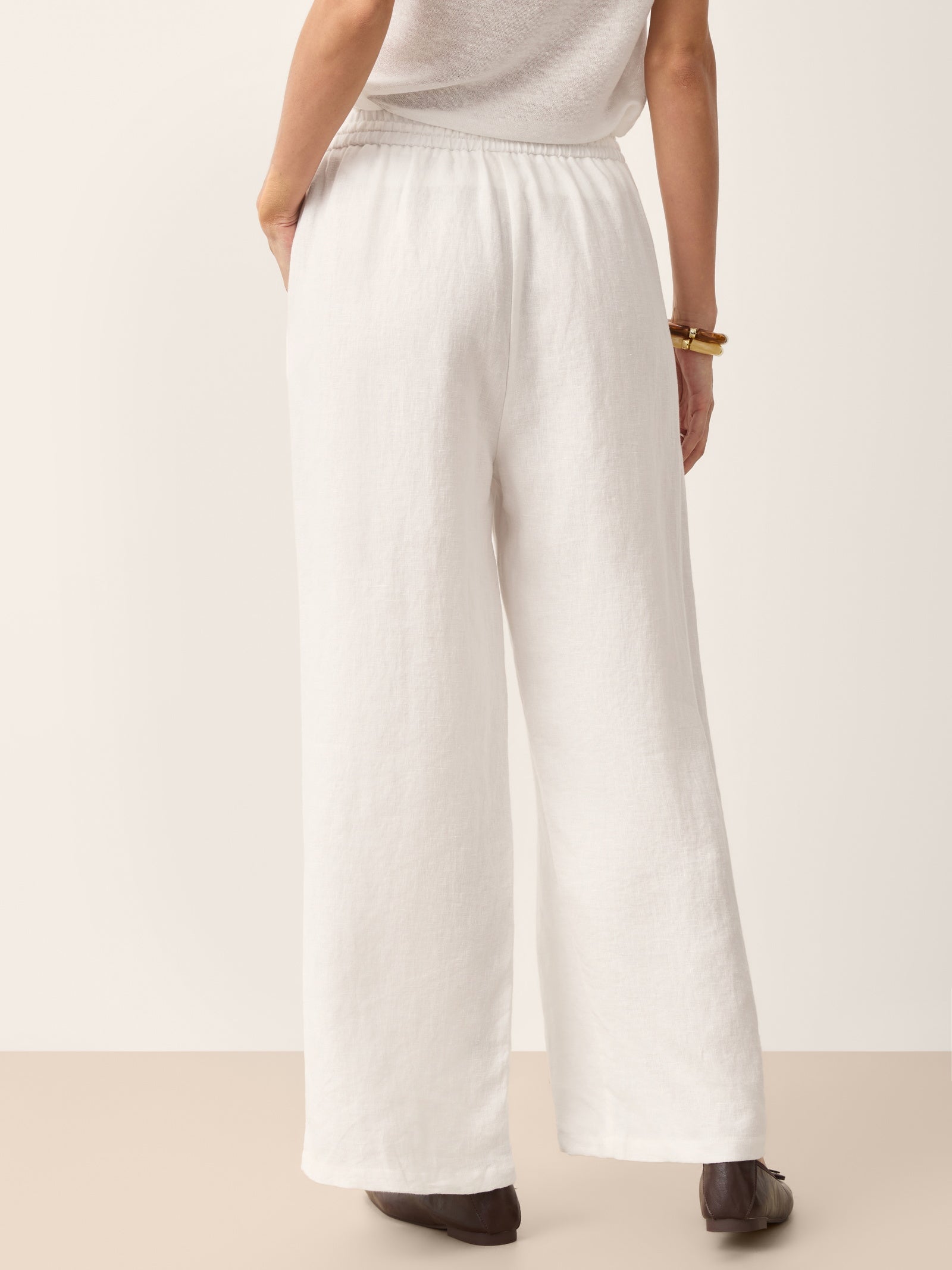 100% Linen Wide-Leg Pants with Convertible Drawstring Hem