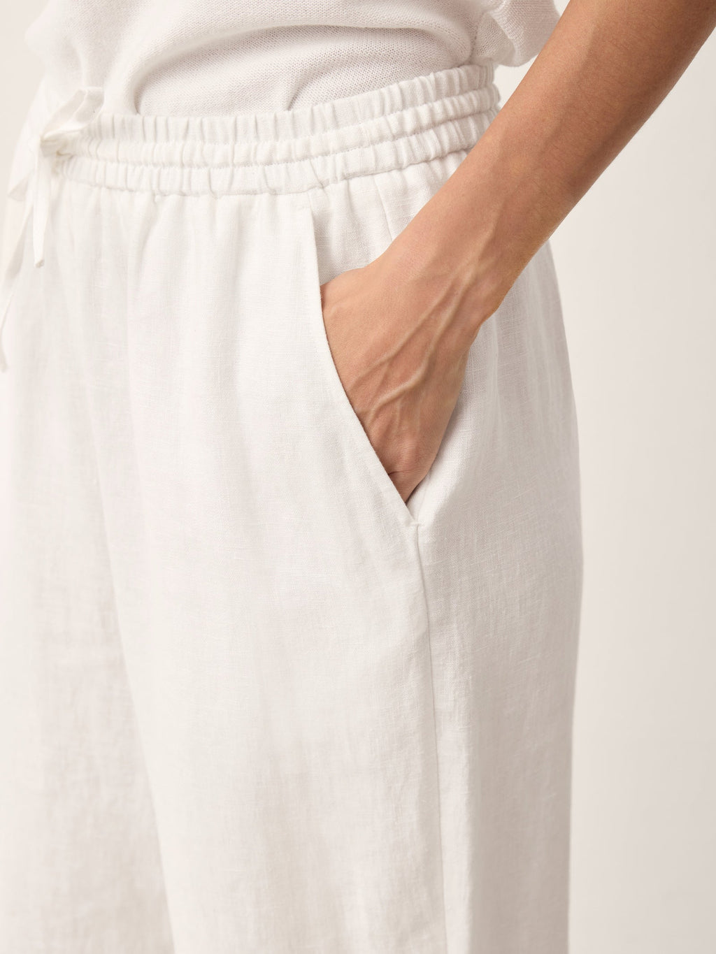 100% Linen Wide-Leg Pants with Convertible Drawstring Hem