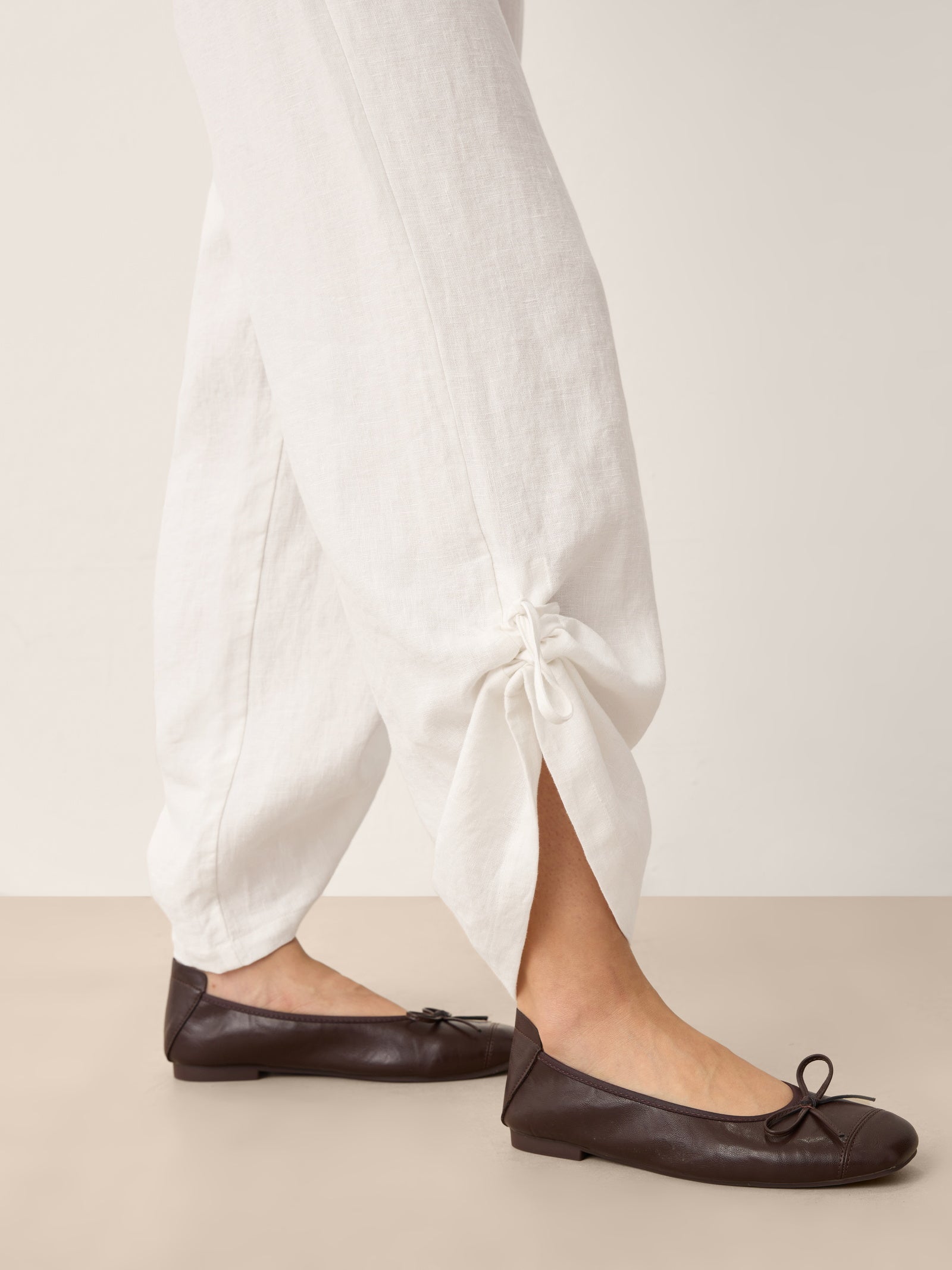 100% Linen Wide-Leg Pants with Convertible Drawstring Hem