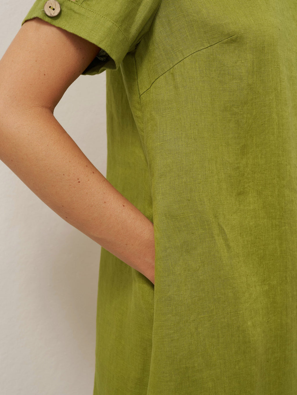 100% Linen Buttoned Cutout Sleeve Mini Dress LIA