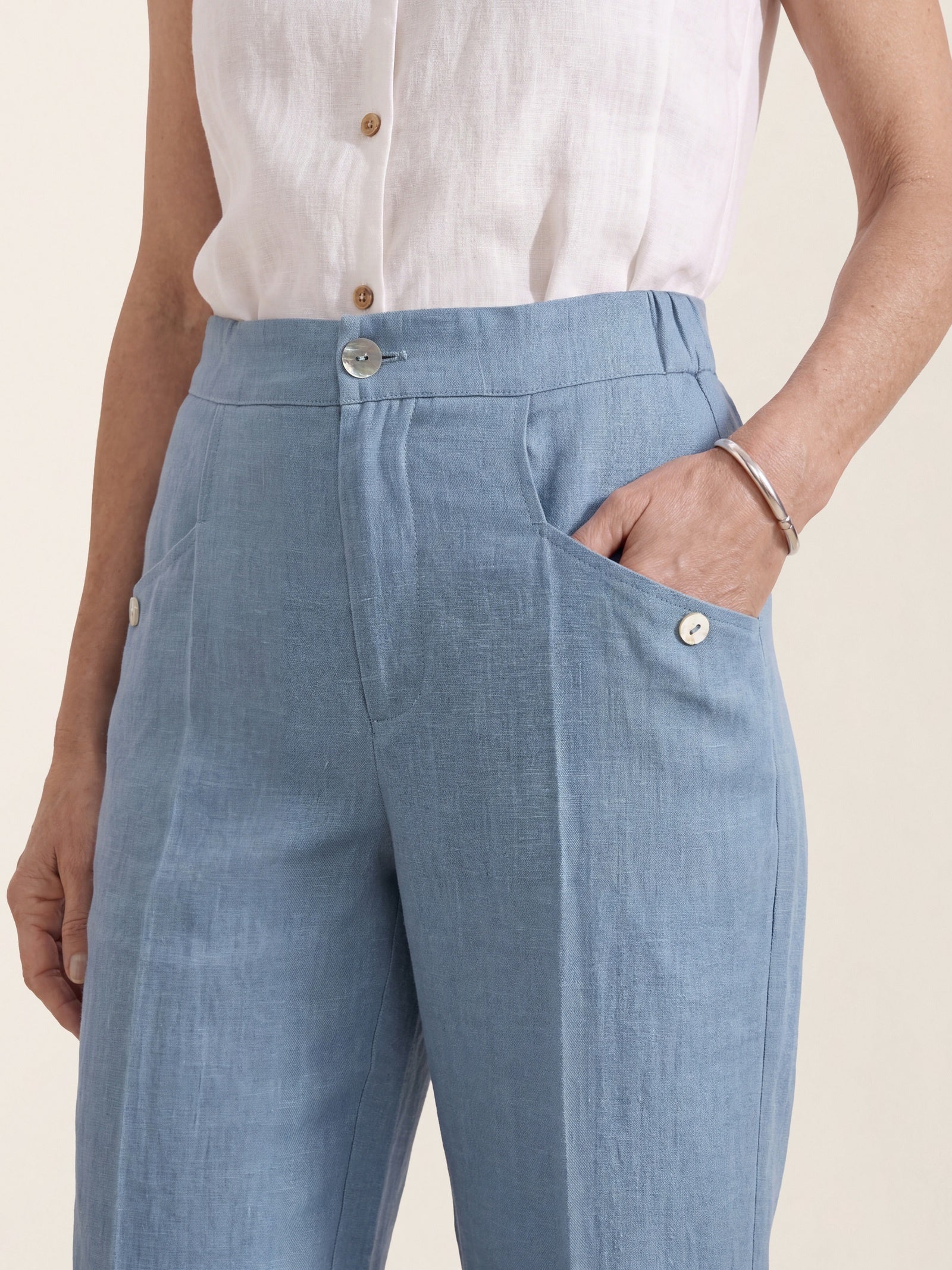 100% Linen Front Pleat Tapered Ankle Pants VIVICA