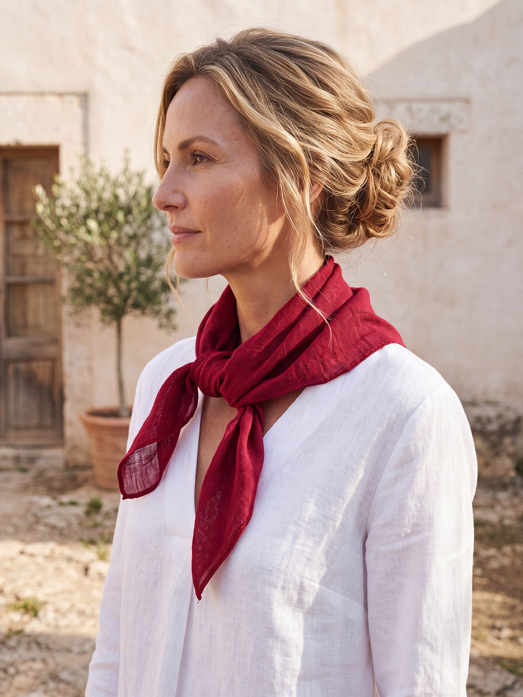 100% Linen Hand-Stitched Square Scarf