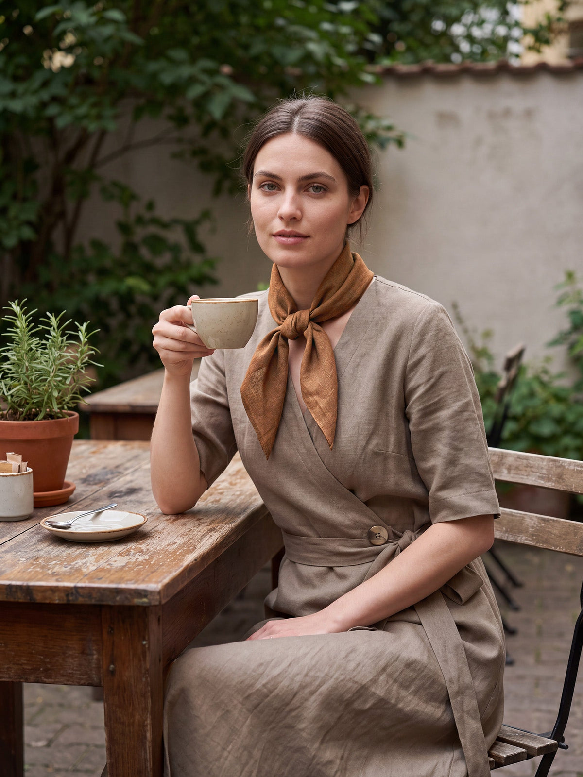 100% Linen Hand-Stitched Square Scarf