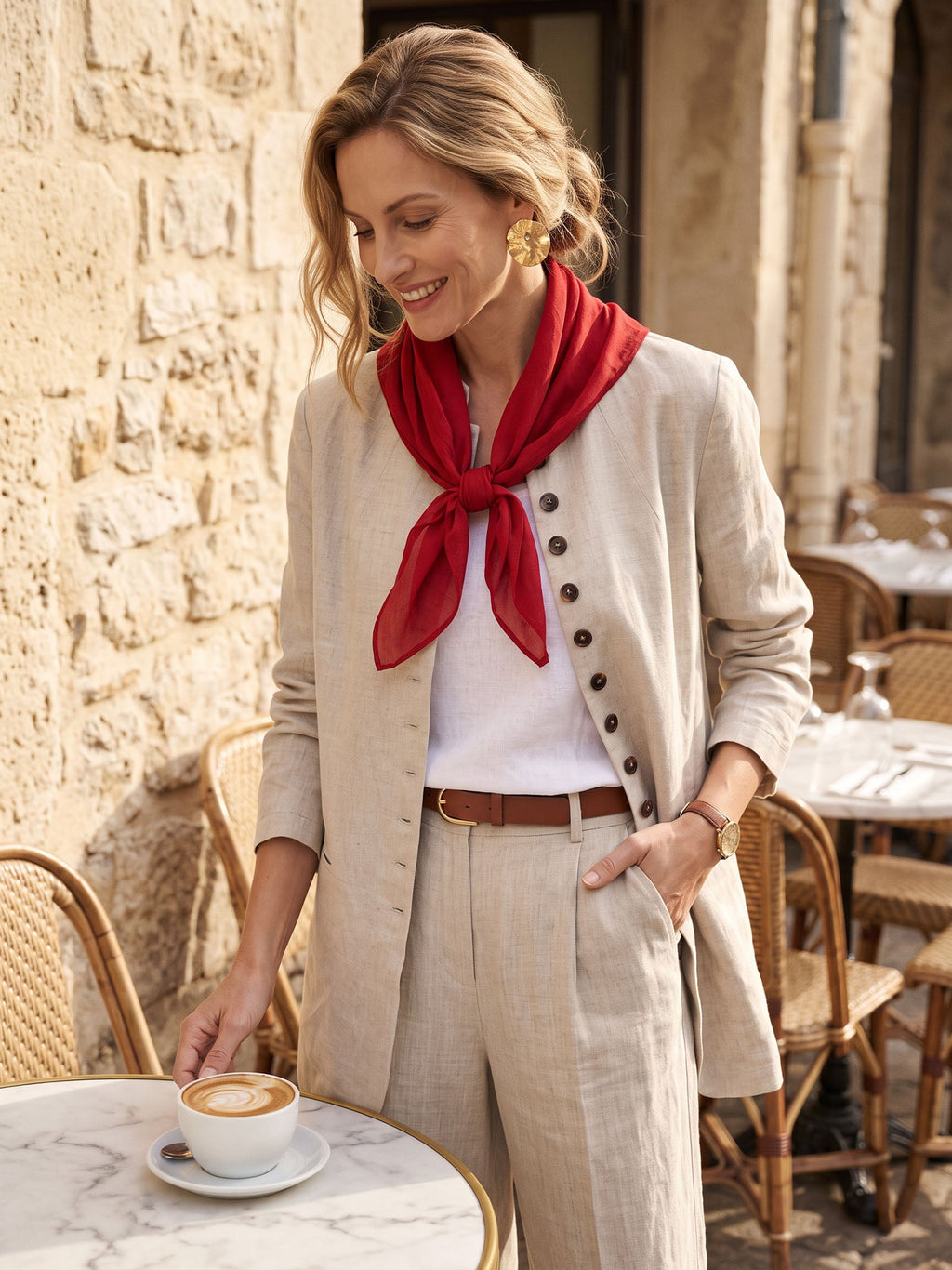 100% Linen Hand-Stitched Square Scarf