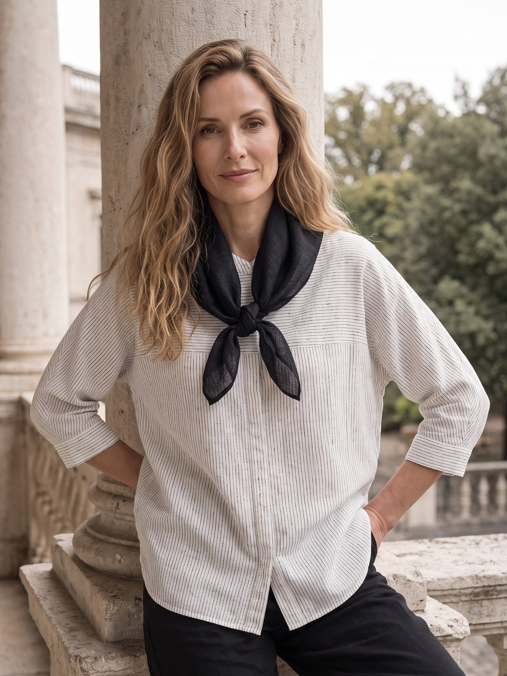 100% Linen Hand-Stitched Square Scarf