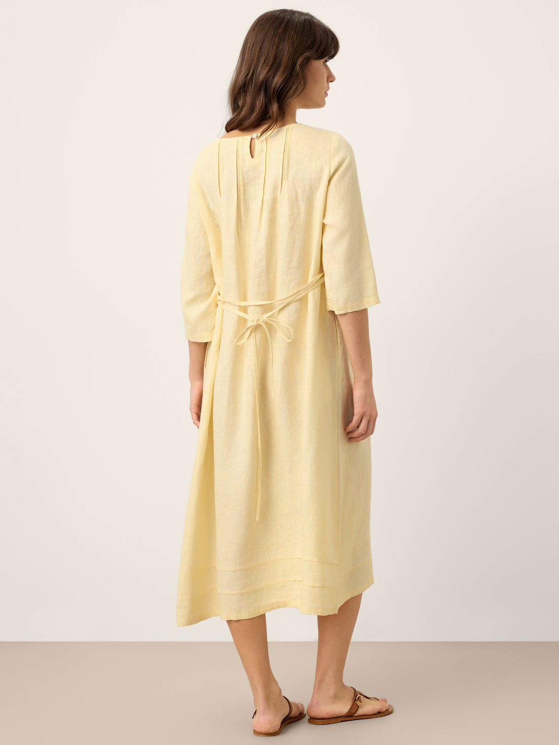 100% Linen Pintucked Embroidered Adjustable Belt Tiered Maxi Dres VERENA