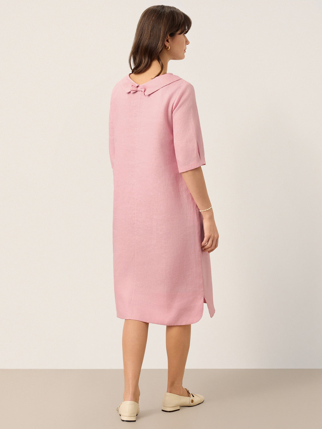100% Linen Sculpted Bateau Tie-Back Midi Dress SABRINA