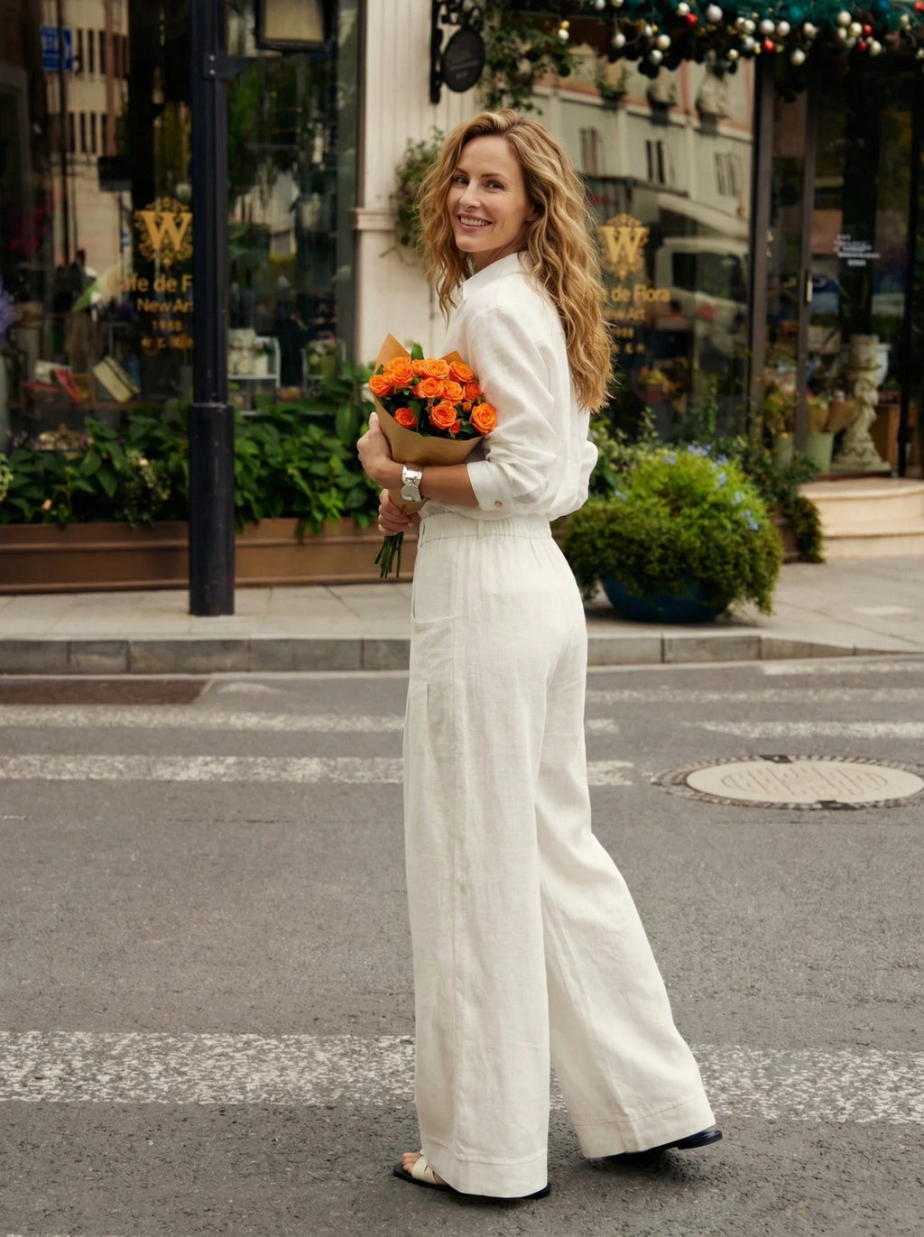100% Linen Sculpted Pleat Pants with Elasticated Back