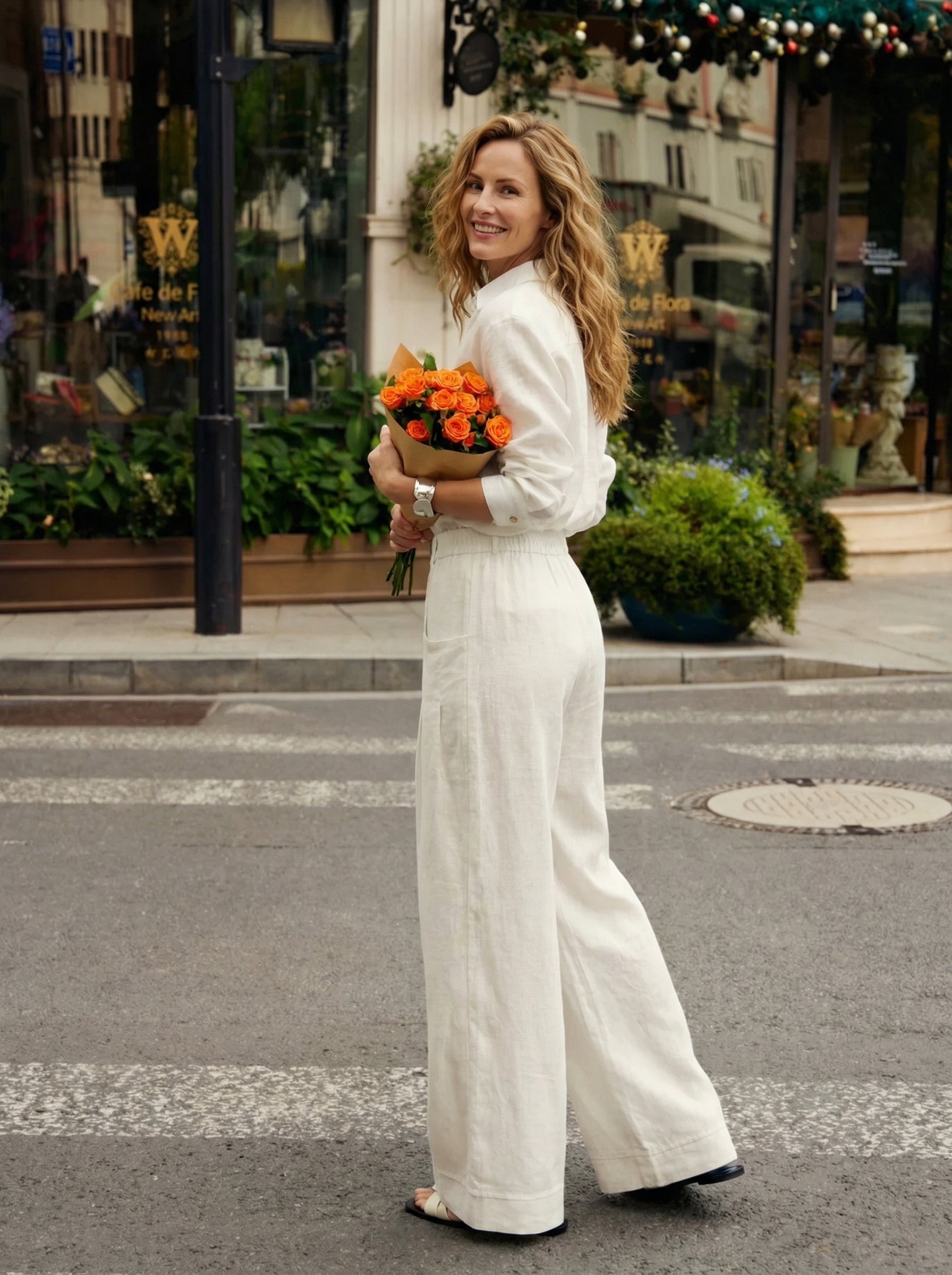 100% Linen Sculpted Pleat Pants with Elasticated Back