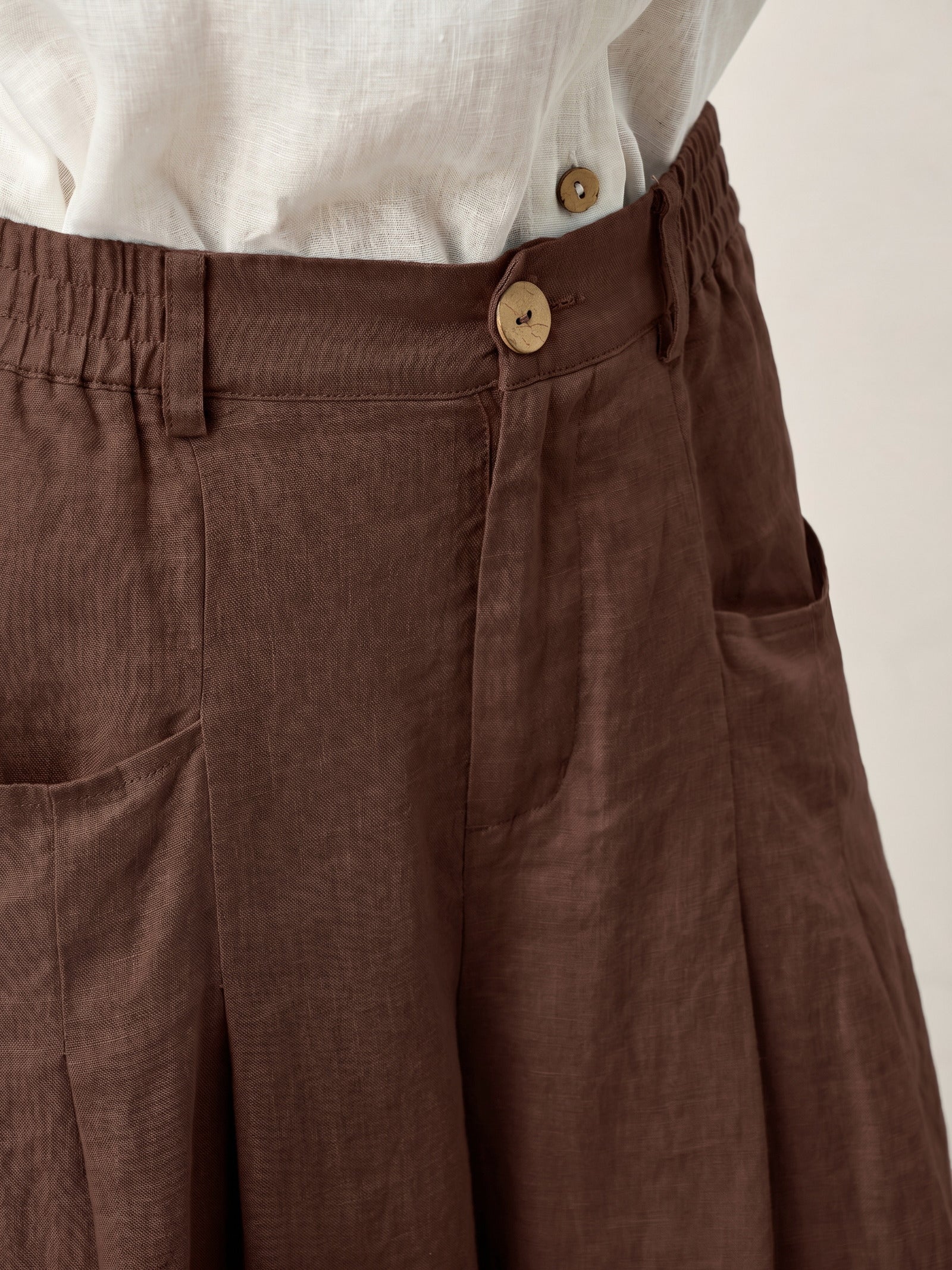 100% Linen Sculpted Pleat Elasticated Back Relaxed Pants VERIDIANA