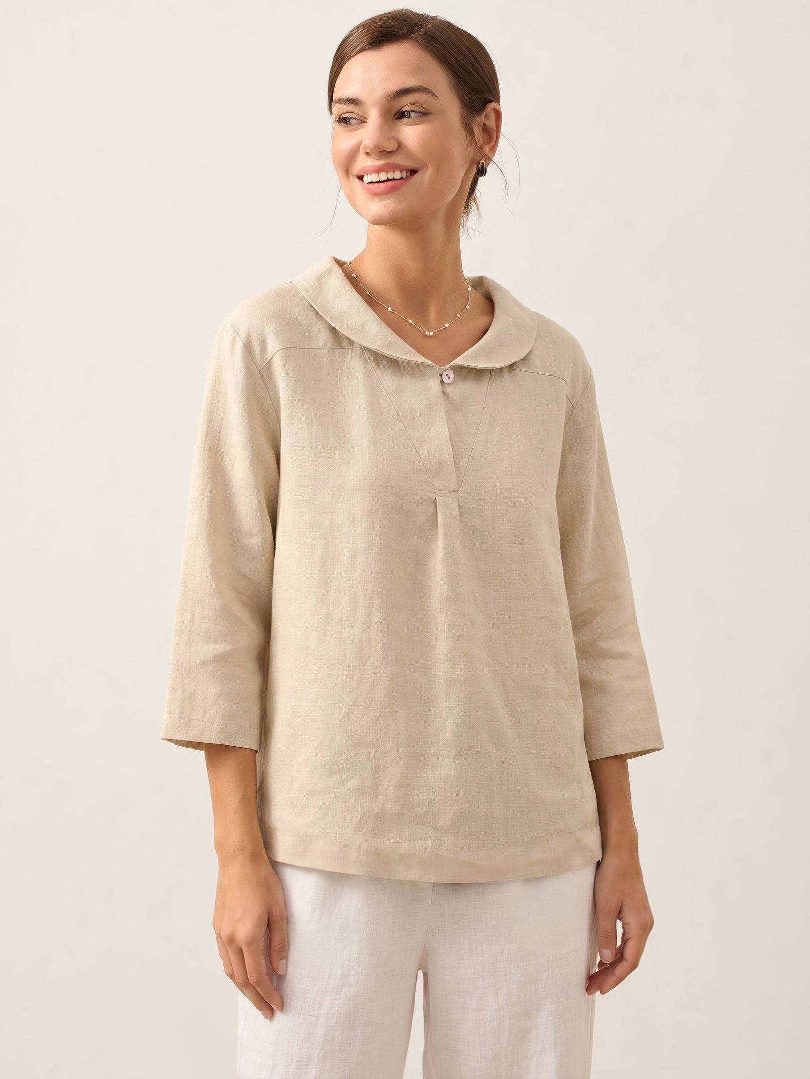 Jade Linen V-Neck Half Sleeve Top