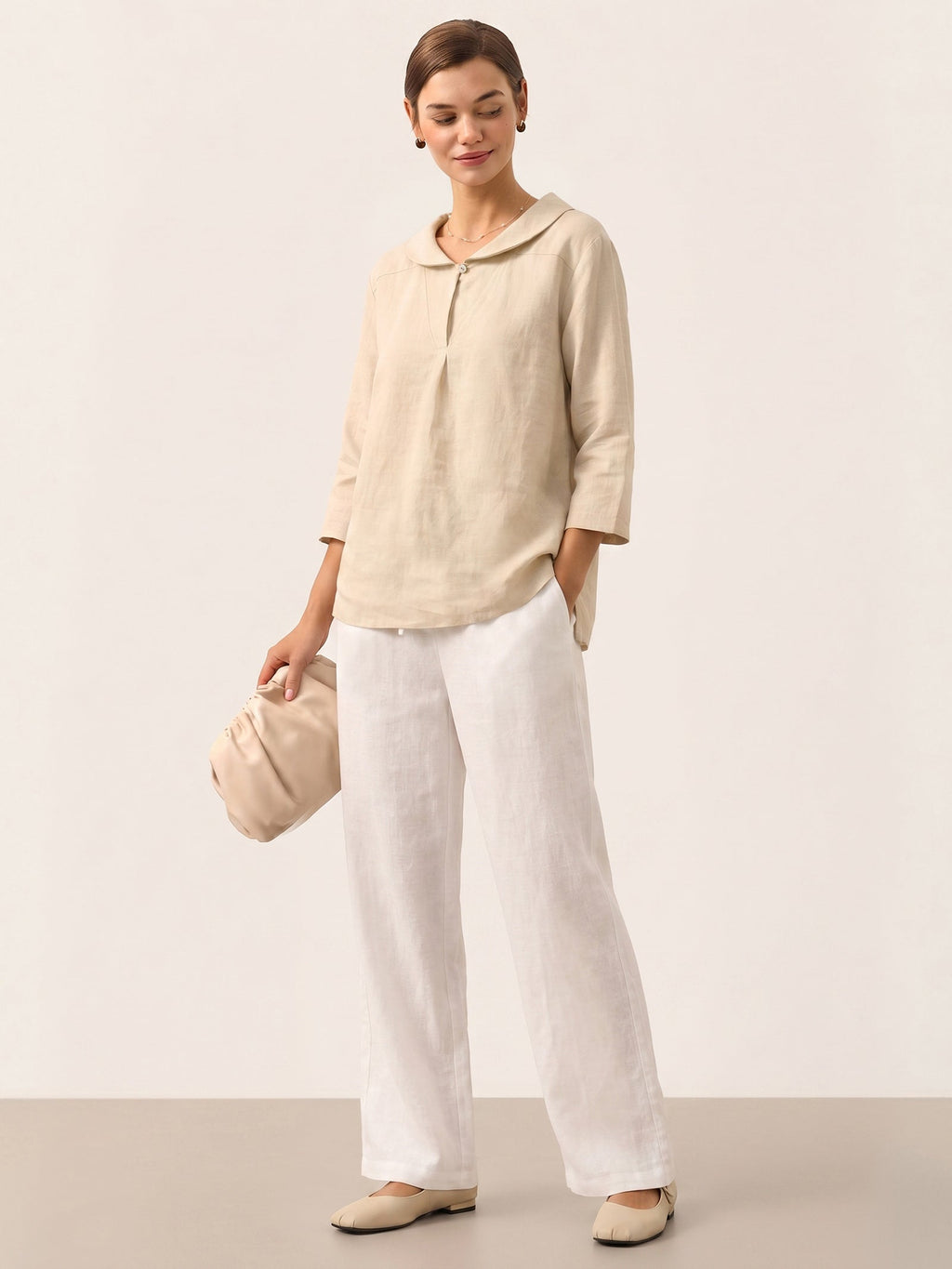 Jade Linen V-Neck Half Sleeve Top