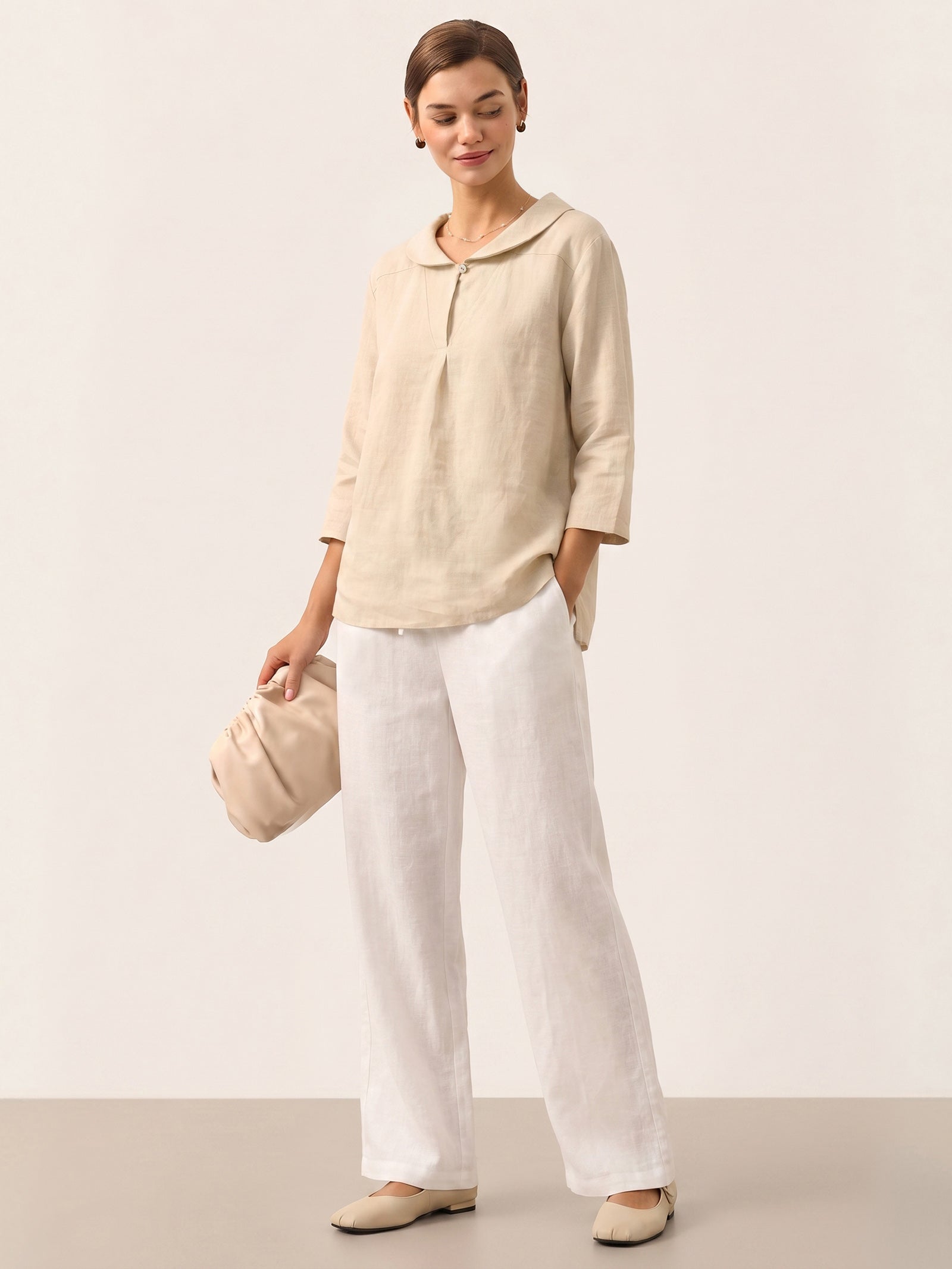 Jade Linen V-Neck Half Sleeve Top